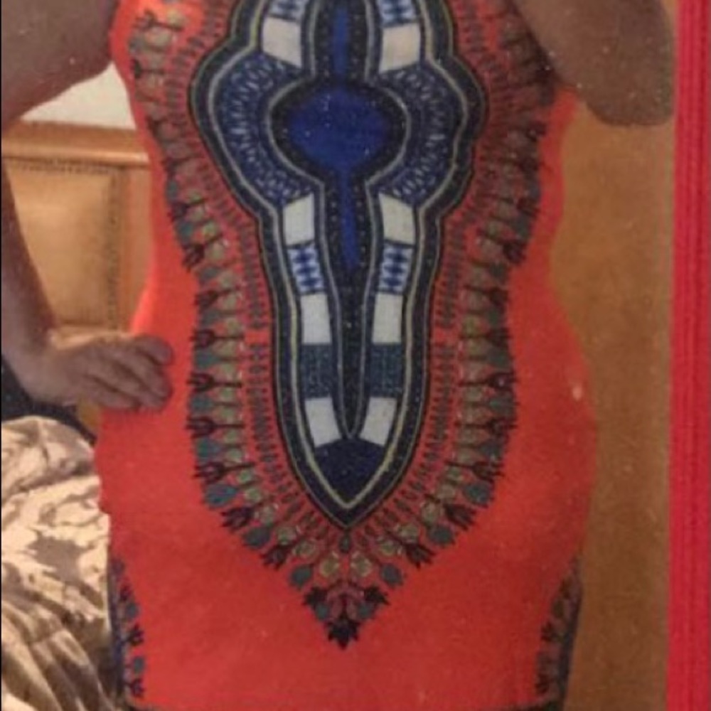 Sleeveless orange blue bodycon dress